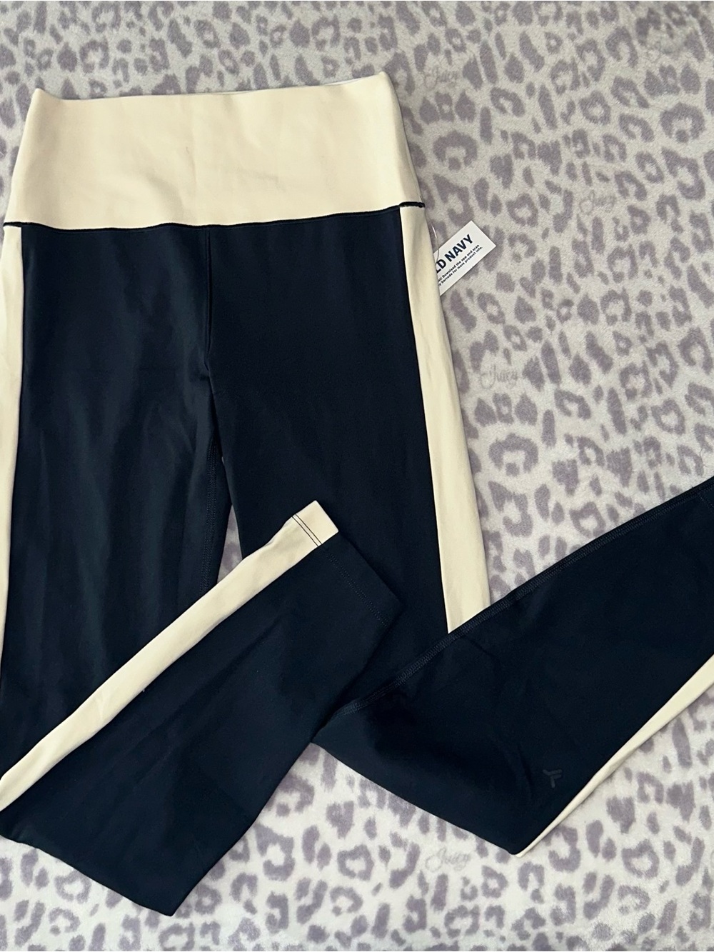 Old Navy Black and Cream Panel High-Waist Girls Leggings